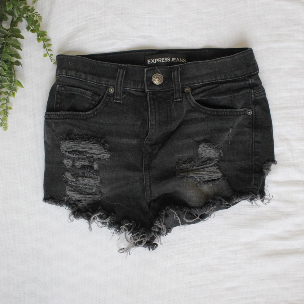 Distressed Black Denim High Wasted Express Shorts